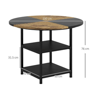 TAVOLO DA PRANZO PER 4-6 PERSONE CON 2 RIPIANI INTEGRATI, IN ACCIAIO E MDF, Ø100X76 CM, NERO E MARRONE
