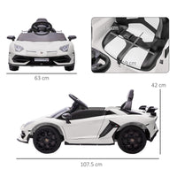 MACCHINA ELETTRICA PER BAMBINI A 12V LICENZA LAMBORGHINI CON CLACSON E TELECOMANDO, 107.5X63X42 CM, BIANCA