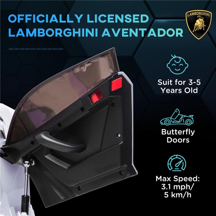 MACCHINA ELETTRICA PER BAMBINI A 12V LICENZA LAMBORGHINI CON CLACSON E TELECOMANDO, 107.5X63X42 CM, BIANCA