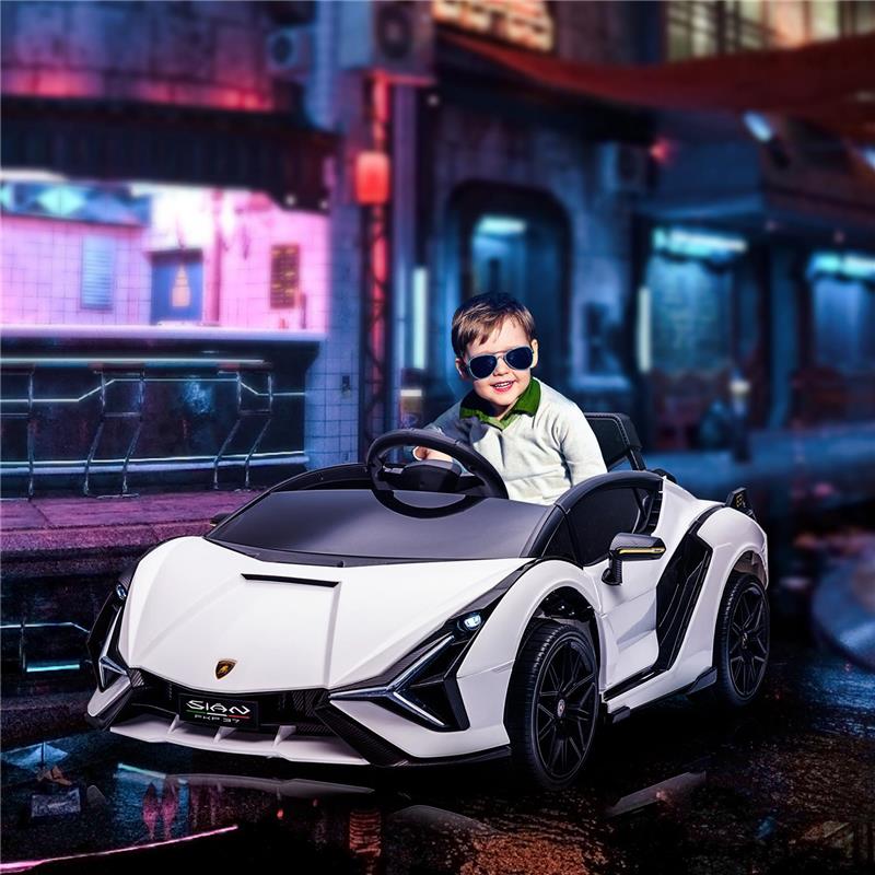MACCHINA ELETTRICA PER BAMBINI 3-5 ANNI LAMBORGHINI 12V CON TELECOMANDO E VELOCITÀ 3-5KM/H, BIANCO