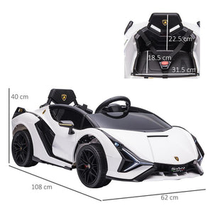 MACCHINA ELETTRICA PER BAMBINI 3-5 ANNI LAMBORGHINI 12V CON TELECOMANDO E VELOCITÀ 3-5KM/H, BIANCO