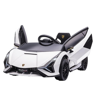 MACCHINA ELETTRICA PER BAMBINI 3-5 ANNI LAMBORGHINI 12V CON TELECOMANDO E VELOCITÀ 3-5KM/H, BIANCO