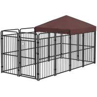RECINTO PER CANI DA ESTERNO IN METALLO CON TETTO, 282X141X159CM, MARRONE