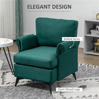 POLTRONA D'ARREDO IN TESSUTO EFFETTO LINO TRASPIRANTE CON BRACCIOLI ARROTOLATI, 63X71X83 CM, VERDE