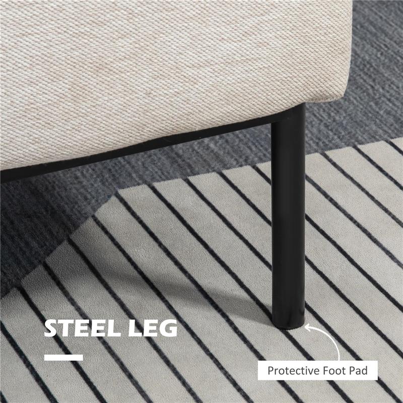 POLTRONA MODERNA D'ARREDO CON CUSCINO EXTRA, IN TESSUTO EFFETTO LINO E ACCIAIO, 73X81X82 CM, BIANCO CREMA