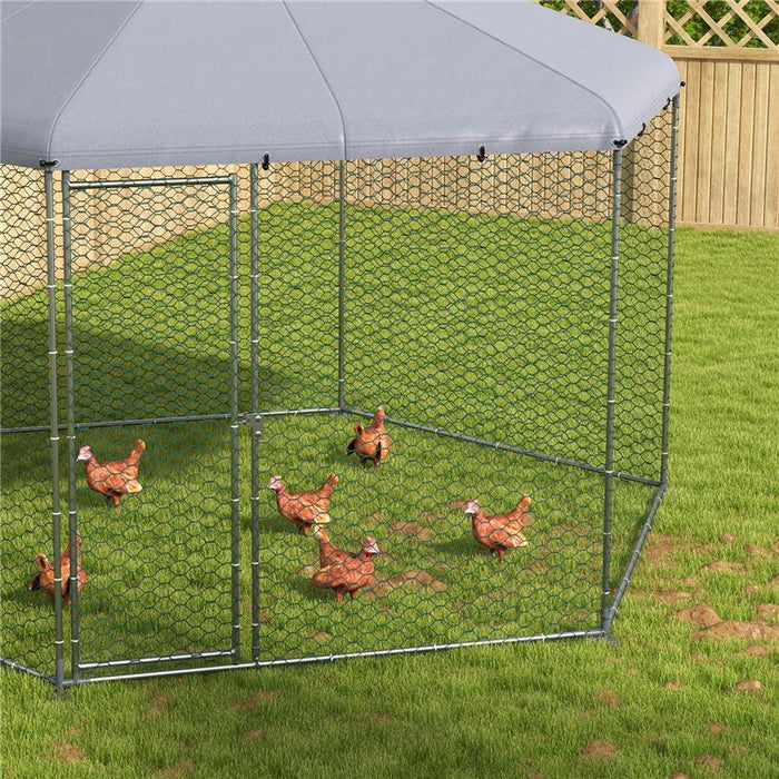 RECINTO PER GALLINE CON TETTO E PORTA BLOCCABILE IN ACCIAIO PER 10-15 ANIMALI, 4X3.5X2.6M