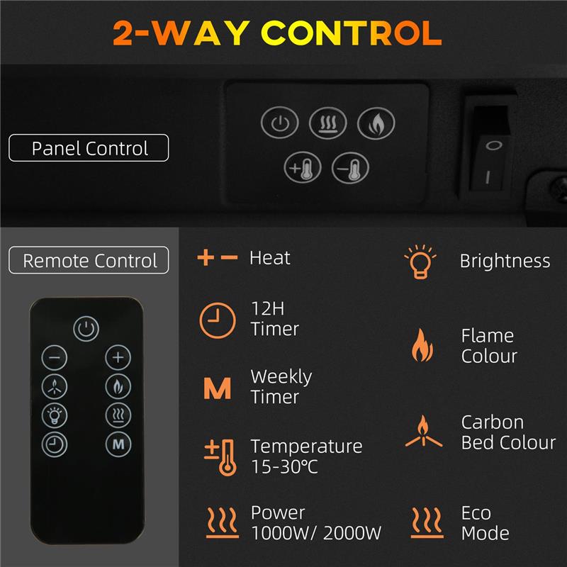 CAMINETTO ELETTRICO A 10 COLORI CON SPEGNIMENTO AUTOMATICO E TIMER DA 12H, 61X28X66.5 CM, BIANCO