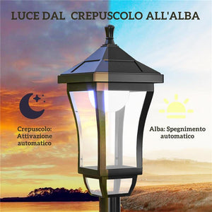 LAMPIONE DA GIARDINO CON 6H AUTONOMIA E ANCORAGGIO A TERRA, IN ABS E POLICARBONATO, 15X15X127 CM, NERO