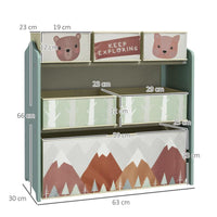 SCAFFALE PORTAGIOCHI PER BAMBINI CON 6 CONTENITORI RIMOVIBILI IN TESSUTO, 63X30X66CM, VERDE