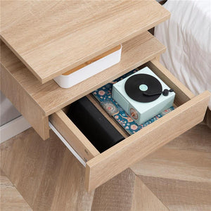 SET DA 2 COMODINI MODERNI SOSPESI CON CASSETTO E RIPIANO IN LEGNO 35X32X22.5CM, ROVERE