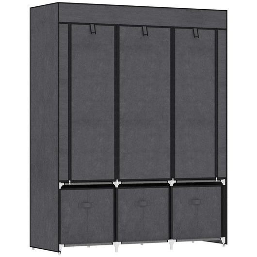 ARMADIO IN TESSUTO PIEGHEVOLE CON CASSETTI E ANTE AVVOLGIBILI CON ZIP, 125X43X162.5CM, GRIGIO SCURO