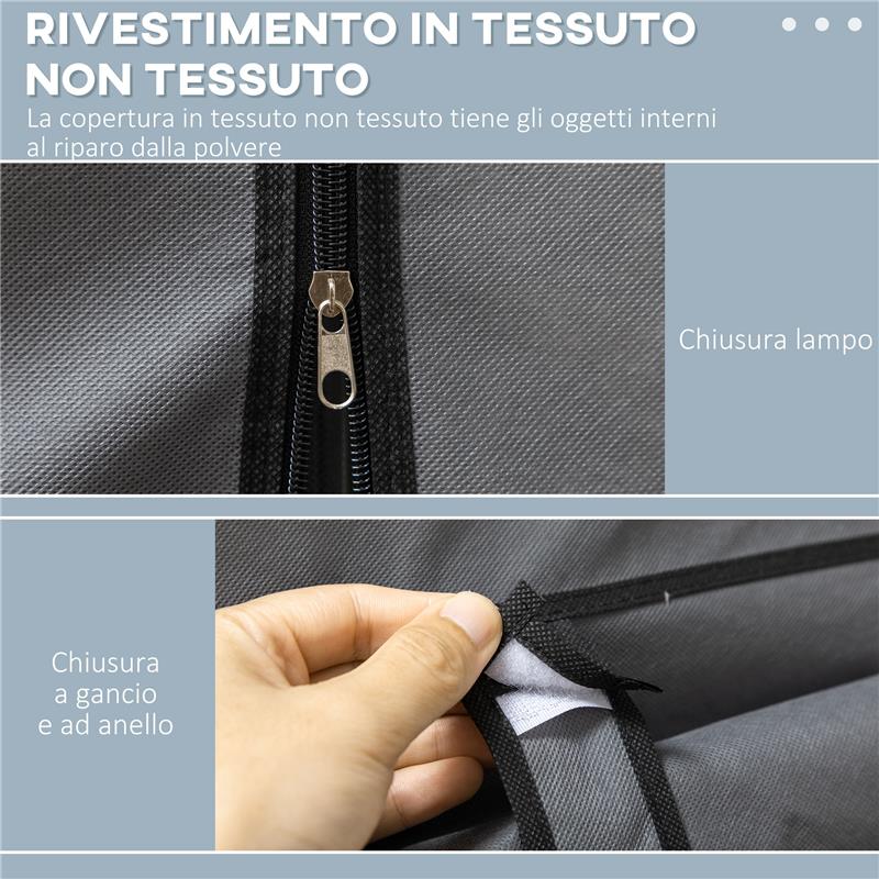 ARMADIO IN TESSUTO PIEGHEVOLE CON CASSETTI E ANTE AVVOLGIBILI CON ZIP, 125X43X162.5CM, GRIGIO SCURO
