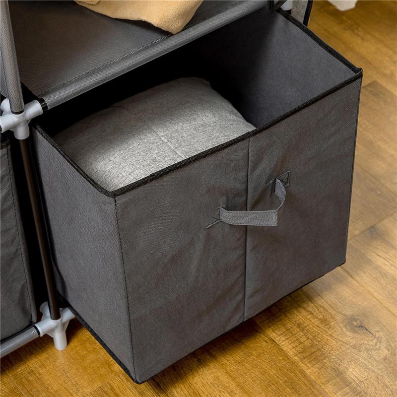 ARMADIO IN TESSUTO PIEGHEVOLE CON CASSETTI E ANTE AVVOLGIBILI CON ZIP, 125X43X162.5CM, GRIGIO SCURO