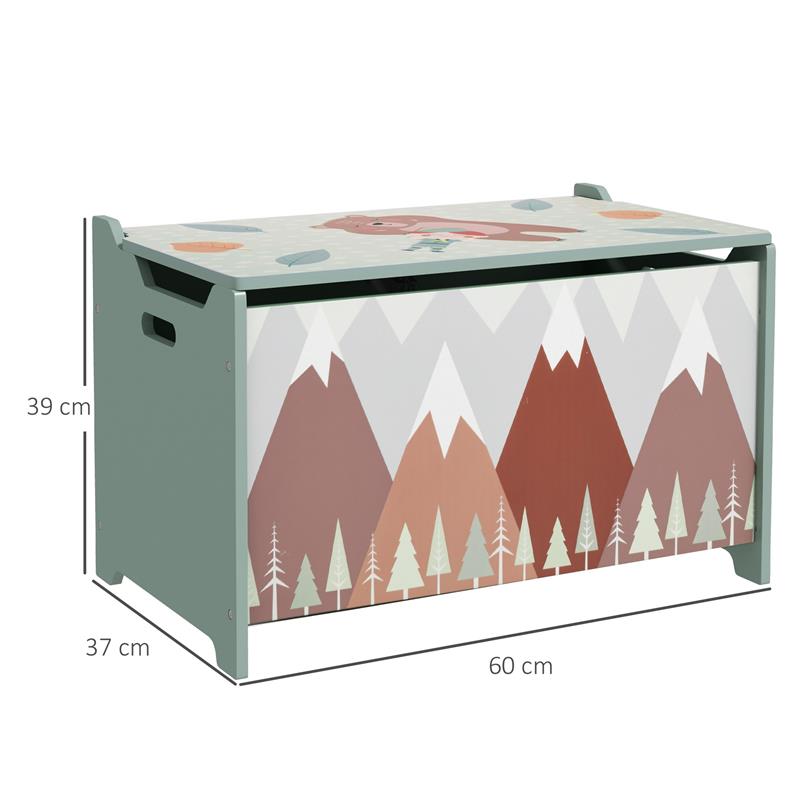 BAULE PORTAGIOCHI PER BAMBINI CON COPERCHIO E CERNIERA DI SICUREZZA IN MDF, 60X37X39CM, VERDE