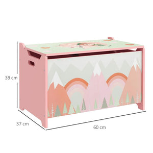 BAULE PORTAGIOCHI PER BAMBINI CON COPERCHIO E CERNIERA DI SICUREZZA IN MDF, 60X37X39CM, ROSA