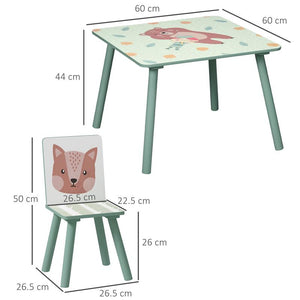 SET TAVOLO E SEDIE 3 PEZZI PER BAMBINI 3-8 ANNI IN MDF E LEGNO DI PINO, VERDE
