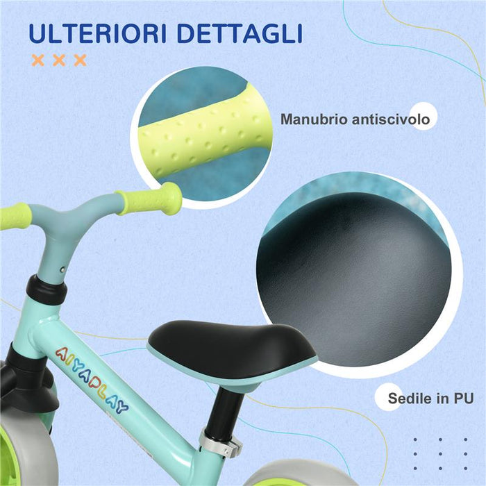 BICI SENZA PEDALI PER BAMBINI MAX 4 ANNI CON SELLA REGOLABILE, IN ACCIAIO, PP, PU E TPR, 66.5X34X47 CM