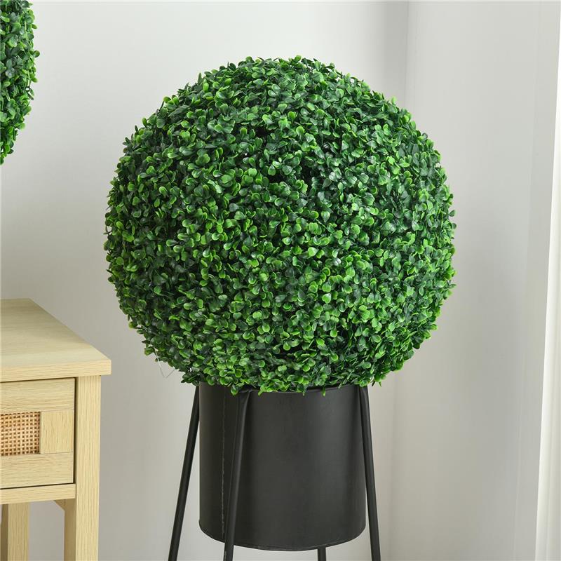 SET DI 2 PIANTE FINTE SFERA DI BOSSO Ø40CM, DECORAZIONE PER INTERNO ED ESTERNO, VERDE