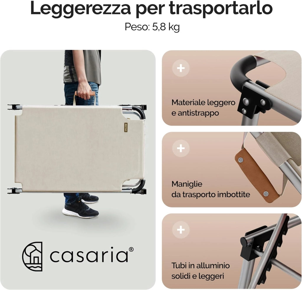 ® Lettino Prendisole Pieghevole Malta 210x61cm con Tettuccio Carico Max. 180kg Sdraio da Giardino Mobili Esterno