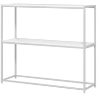 TAVOLO CONSOLLE DA INGRESSO CON RIPIANO APERTO, IN ACCIAIO E TRUCIOLATO, 100X30X87 CM, BIANCO