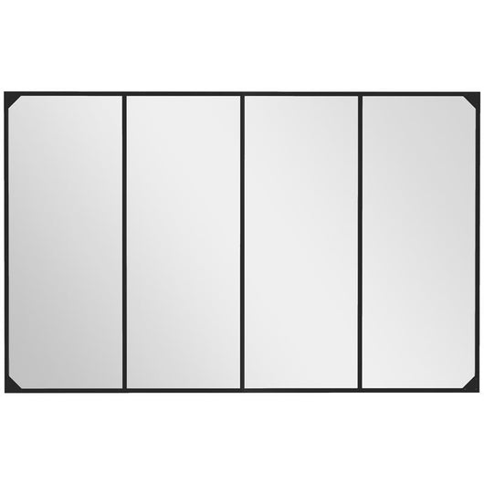 SPECCHIO DA PARETE IN STILE INDUSTRIALE CON 4 GANCI, IN VETRO MULTISTRATO, METALLO E MDF, 109X2X69 CM, NERO