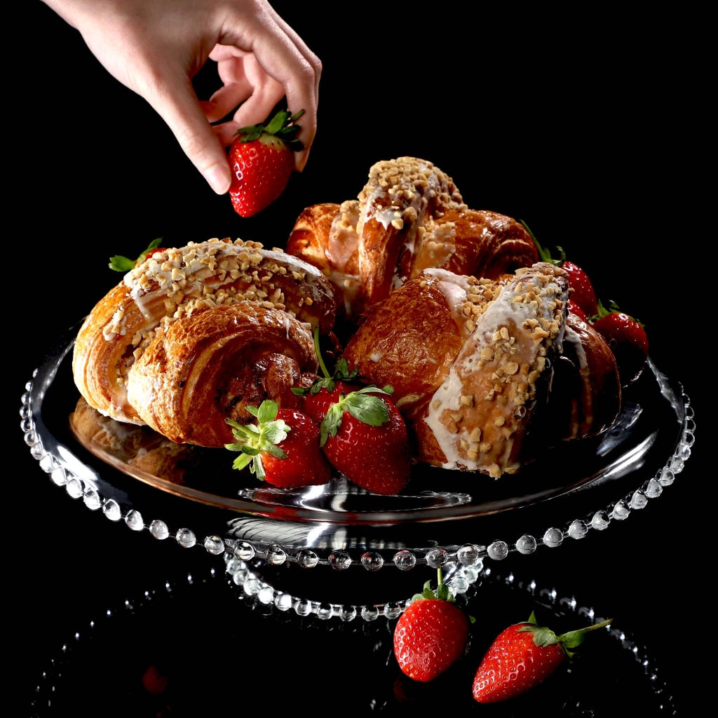 Alzata per torte KADAX, piatto da frutta in vetro con supporto, 32 cm