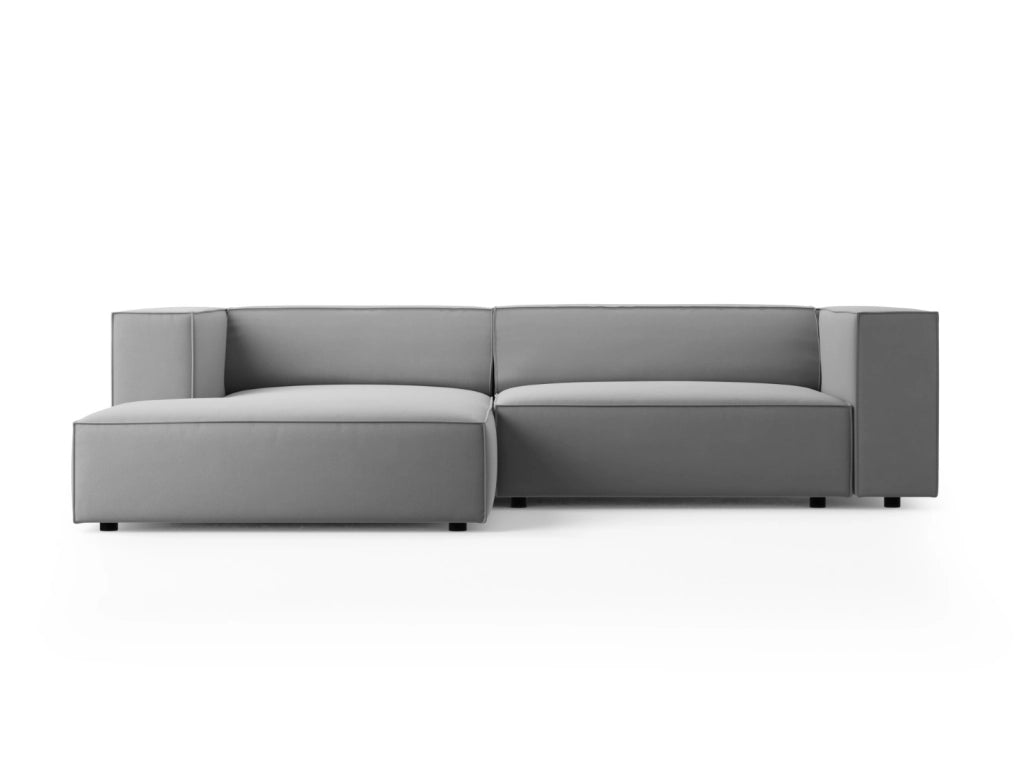 Cosmopolitan Design - Divano angolare sinistro "Arendal" 3 posti in velluto grigio chiaro 