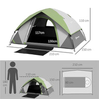 TENDA DA CAMPEGGIO 3 POSTI CON FINESTRA A RETE, IN POLIESTERE, FIBRA DI VETRO E PE, 210X150X110 CM, GRIGIO E VERDE