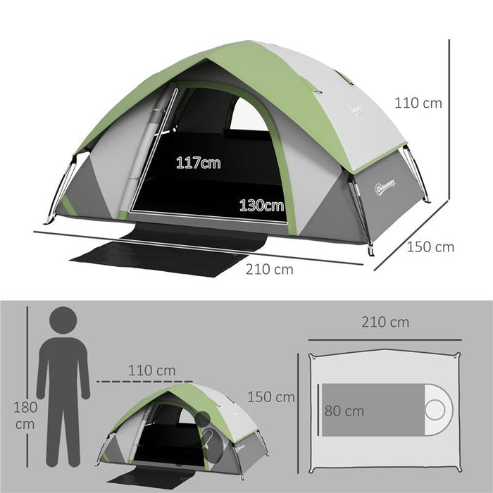 TENDA DA CAMPEGGIO 3 POSTI CON FINESTRA A RETE, IN POLIESTERE, FIBRA DI VETRO E PE, 210X150X110 CM, GRIGIO E VERDE