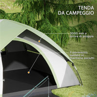 TENDA DA CAMPEGGIO 3 POSTI CON FINESTRA A RETE, IN POLIESTERE, FIBRA DI VETRO E PE, 210X150X110 CM, GRIGIO E VERDE