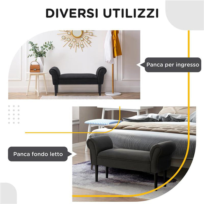 PANCA FONDO LETTO IMBOTTITA CON BRACCIOLI ARROTOLATI, 102X35X51CM, NERO