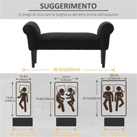 PANCA FONDO LETTO IMBOTTITA CON BRACCIOLI ARROTOLATI, 102X35X51CM, NERO