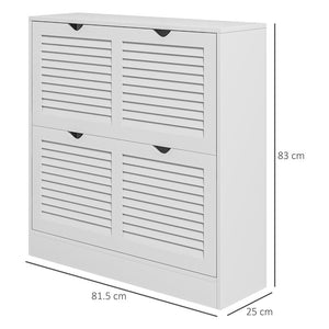 MOBILE SCARPIERA SALVASPAZIO IN LEGNO PER 16 PAIA DI SCARPE CON 2 ANTE A RIBALTA, 81.5X25X83CM, BIANCO