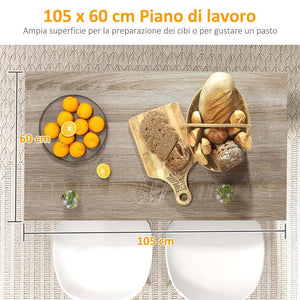 ISOLA PER CUCINA CON 2 RIPIANI APERTI E 2 ARMADIETTI, IN MDF, 105X60X82 CM, COLOR ROVERE E NERO