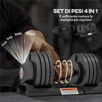 KIT PESI REGOLABILI CON PORTA MANUBRI E IMPUGNATURA ANTISCIVOLO, IN ACCIAIO E ABS, 33X16X16 CM, NERO