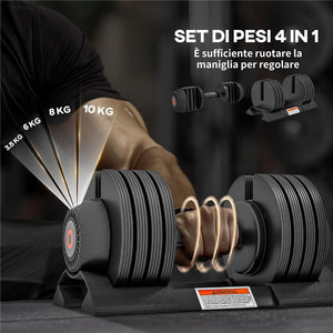 KIT PESI REGOLABILI CON PORTA MANUBRI E IMPUGNATURA ANTISCIVOLO, IN ACCIAIO E ABS, 33X16X16 CM, NERO
