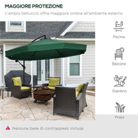 OMBRELLONE DA GIARDINO 3X3 M CON ZANZARIERA, APERTURA A MANOVELLA E BASE A CROCE, VERDE