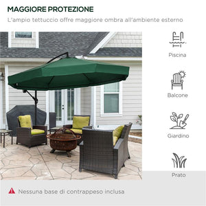 OMBRELLONE DA GIARDINO 3X3 M CON ZANZARIERA, APERTURA A MANOVELLA E BASE A CROCE, VERDE