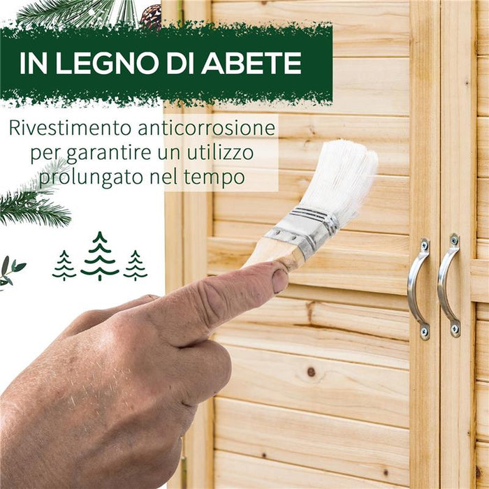 ARMADIETTO DA ESTERNO A 2 RIPIANI IN LEGNO DI ABETE CON DESIGN RIALZATO E 2 ANTE, 83X40X92 CM