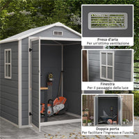 CASETTA DA GIARDINO CON FINESTRA E DOPPIA PORTA, IN ALLUMINIO E PP, 183X134X210 CM, GRIGIO
