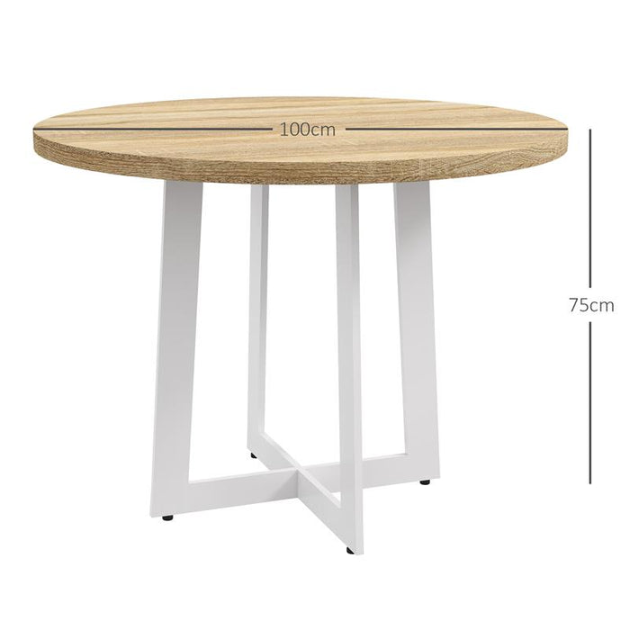 TAVOLO DA PRANZO ROTONDO MODERNO PER 4 PERSONE, Ø100X75CM, LEGNO NATURALE E BIANCO