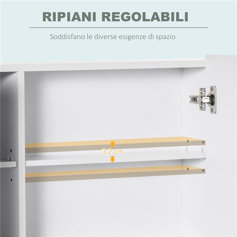 ARMADIETTO SPECCHIERA DA BAGNO CON 3 ARMADIETTI, 3 RIPIANI E LUCE LED, 90X15X65 CM, BIANCO