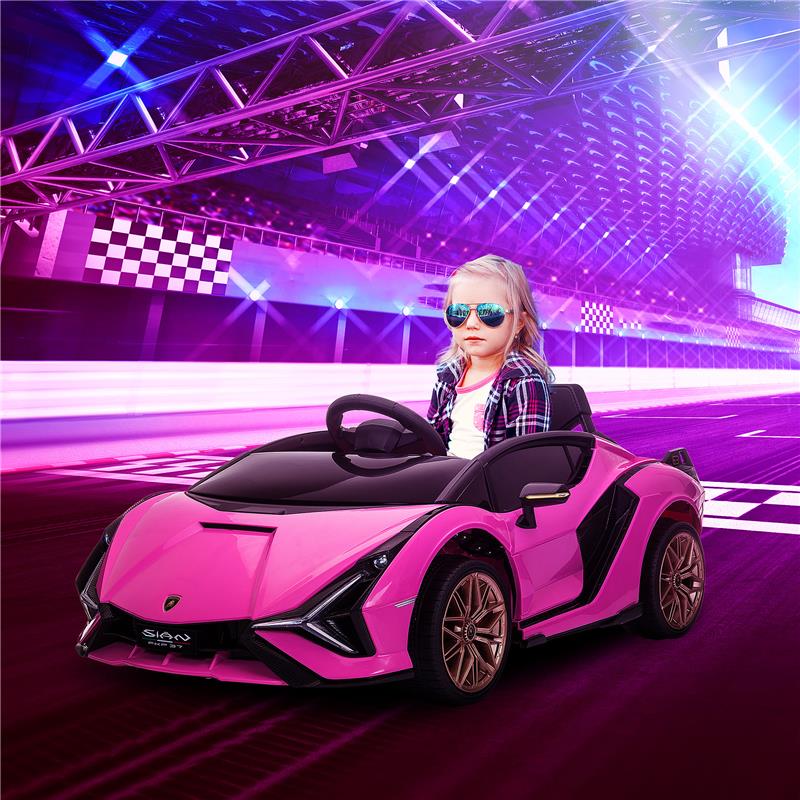 MACCHINA ELETTRICA PER BAMBINI 3-5 ANNI LAMBORGHINI 12V CON TELECOMANDO E VELOCITÀ 3-5KM/H, ROSA