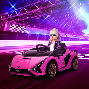 MACCHINA ELETTRICA PER BAMBINI 3-5 ANNI LAMBORGHINI 12V CON TELECOMANDO E VELOCITÀ 3-5KM/H, ROSA