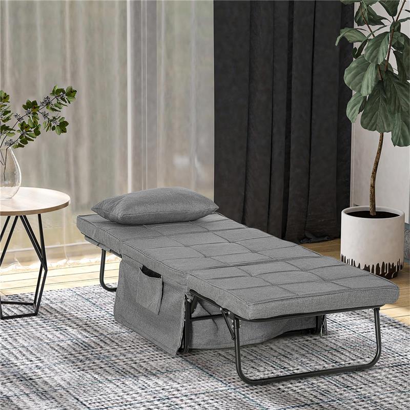 POUF LETTO PIEGHEVOLE MULTIUSO 4 IN 1 CON SCHIENALE RECLINABILE A 5 LIVELLI, GRIGIO