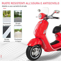 MOTO ELETTRICA PER BAMBINI CON LICENZA UFFICIALE VESPA, 2 ROTELLE, LUCI E SUONI, 108X49X75 CM, ROSSA