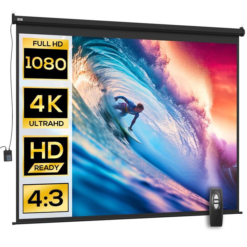 SCHERMO PER PROIETTORE 120" FORMATO 4:3 REGOLABILE CON TELECOMANDO, 244X183CM, NERO
