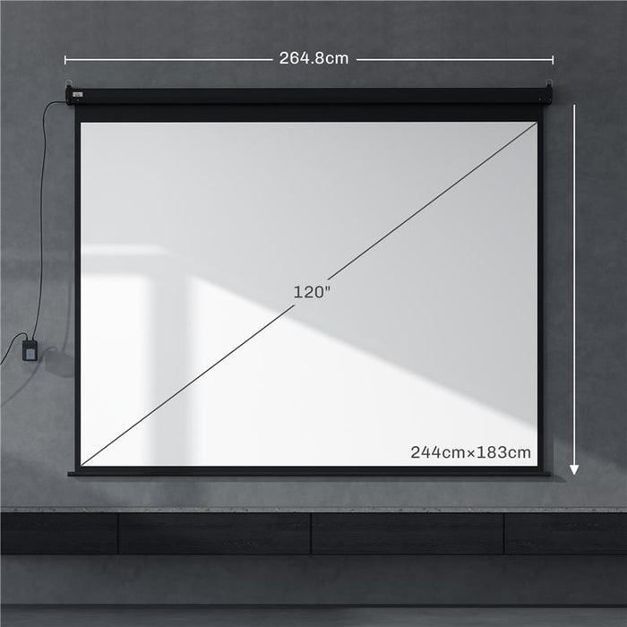 SCHERMO PER PROIETTORE 120" FORMATO 4:3 REGOLABILE CON TELECOMANDO, 244X183CM, NERO