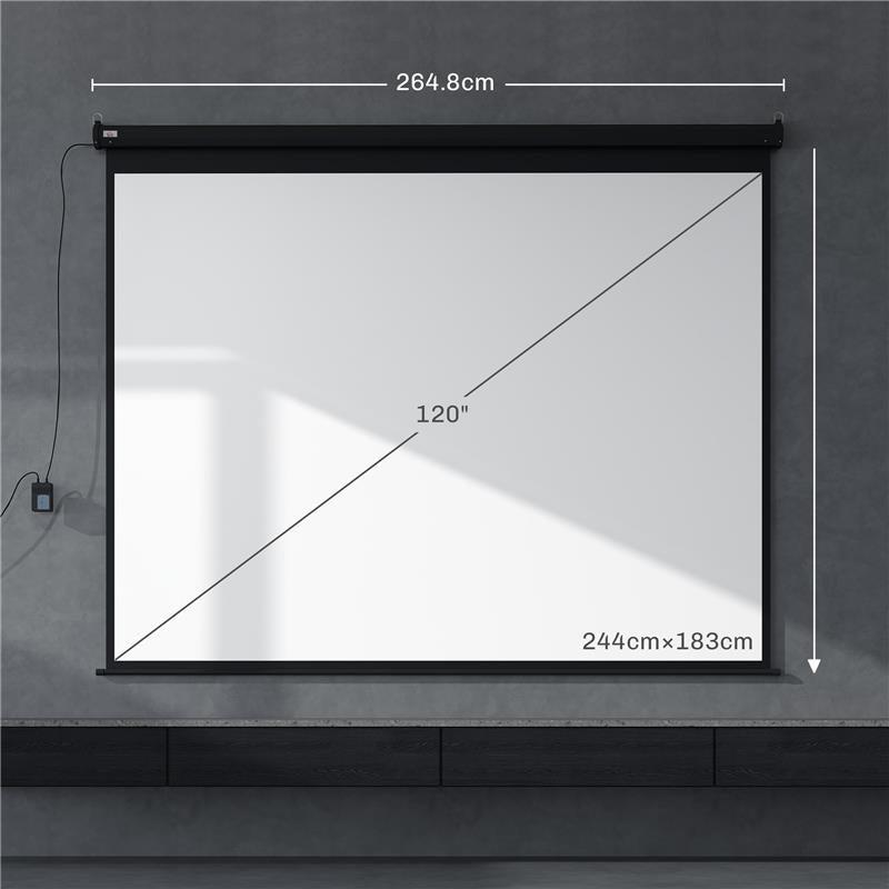 SCHERMO PER PROIETTORE 120" FORMATO 4:3 REGOLABILE CON TELECOMANDO, 244X183CM, NERO