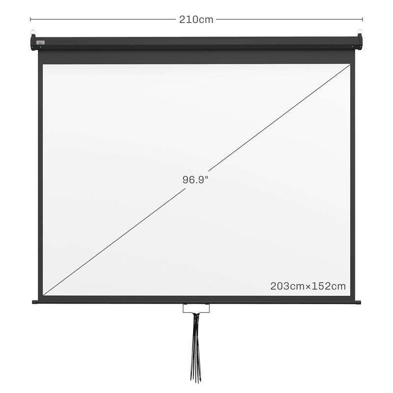 TELO PROIETTORE 100" REGOLABILE CON MONTAGGIO A SOFFITTO E PARETE, FORMATO 4:3, 203X152CM, BIANCO E NERO